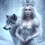 Placeholder: gorgeous goddess of ice and snow wearing a crystalline ice crown and standing next to a beautiful gray wolf, centered in frame, 8k resolution, high-quality, fine-detail, iridescent, intricate, digital art, detailed matte, volumetric lighting, beautiful, illustration, 3D octane render, margaret weiss, brian froud, howard lyon, selina french, anna dittmann, annie stokes, lisa parker, greg rutowski,