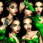 Placeholder: Middle Ages, three pretty girl black fairies, green eyes, nip, glamour