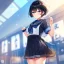 Placeholder: Clear focus,High resolution, Black short fluffy hair, and blue eyes, wearing a sailor uniform, must wear a short skirt with a horizontal line, Blushing