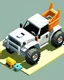 Placeholder: 3d Isometric bobcat skidsteer with front bucket attachment, cartooned proportions, Digital painting
