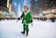 Placeholder: [ snow covered his res photo by Tim Burton, pastel bokeh background] the iconic scene of Buddy the Elf Ice Skating at Rockefeller Center (Will Ferrell 2003) [HAPPY CHRISTMAS]