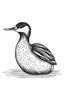 Placeholder: • Simple on line draw for kids of a cute tiny cartoon 'Common Loon' inolated on white, white background, without color, black and white, full image