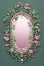 Placeholder: Create an Artwork of a Mirror with ivy branches and pearls necklace, Like a creative Logo for a Varasity Jacket, illustration. Colors should be pink and green