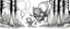 Placeholder: wolf with balloon in forest carrying a scared pig general up into the air, stupid cartoon, airbrush and pen outline