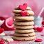 Placeholder: A stack of Valentine's Day cookies with red icing on with background