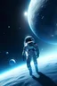 Placeholder: Astronaut stranded in space floating with a huge planet in the back ground, aliens in the background 8K fullscale