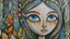 Placeholder: a close up of a painting of a woman's face, naive art, woodland, gray anthropomorphic, elf girl wearing an flower suit, aztec princess portrait, on wood, nika maisuradze, gardening, trending on devian art, childhood, freezing, abstract face, delightful