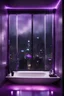 Placeholder: bathroom, purple leds, night, shower, fancy, modern, future, big window overlooking the panem at the night, cosmos, white, black, 2070, vibe, rain, city, not too much lights