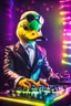 Placeholder: Photography Humanoid Duck as dj player smusical self expression play dj in disco club