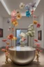 Placeholder: room displaying modern abstract flowers sculptures in a modern fairy tale ambience