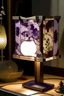 Placeholder: table lamp influence by kimono traditional japanese fashion, retro-modern style design, high detail line, white and purple colour, organic form