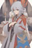 Placeholder: Orical wearing grey robes with white hair and blue eyes