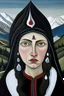 Placeholder: Portret of a gourges young woman in niko pirosmani style in mountains of Caucasus