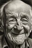 Placeholder: drawing, portrait, old, old, wrinkles, features, smiling, white, lead, charcoal,drawing with pencil