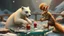 Placeholder: ice bear squirrel gremlin playing land hockey on glass table on ceres