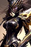 Placeholder: a woman with a sword in her hand, 2. 5 d cgi anime fantasy artwork, ghostblade, black and golden armor, of a beautiful saryn warframe, intricate assasin mecha armor, black armor, sharp black armor, dark warrior, cgsociety 9, anime fantasy artwork, of a beautiful female warframe, detailed warframe fanart