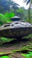 Placeholder: An abandoned damaged UFO spacecraft crashed in the Amazon rainforest , surrounded by monkeys ,