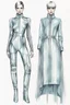 Placeholder: fashion illustration, draw sketches, overall from silver threads, microchip fashion, dress of the future, sci-fi dress