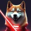 Placeholder: darth shiba inu sith lord with a red light saber glowing