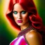 Placeholder: portrait in oil of young busty beautiful Red Sonja, minimal skintight latex pink dress, mystical colors, insanely detailed,insanely realistic skin,intrincate detail, 16k resolution,with big crystal clear green eyes looking to viewer, with ruby necklace by Adam hughes 16k