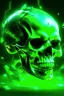 Placeholder: huge glowing green skull screeching and destroying the area around it glowing with music notes around the area and the energy is destroying the area