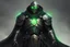 Placeholder: Male Warforged robotic cleric, with round green glowing eyes, cloak, wearing black chain armor, medieval style, dungeons and dragons