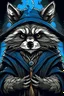 Placeholder: evil, Raccoon wizard, in anime portrait art style