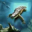 Placeholder: beautiful, stunning paleoart of alligator with fins for legs and fishtail deep underwater, coral reefs, plants, in the style of eleanor kish, davide bonadonna, julius csotony, fabio pastor, wide field of view, Masosaurus, photorealistic, illustrative, digital art, 8k resolution, detailed matte, painting, artwork, deviantart