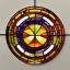 Placeholder: round coaster of rabbit with stained glass window effect, highly detailed, intricate, warm colors, stained glass window, glossy from rain, warm lighting, dramatic lighting