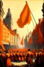 Placeholder: Army of soldiers from the 1700s putting a orange flag in the middle of a city