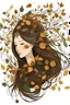 Placeholder: Many leaves are tangled in a girl's hair