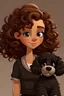 Placeholder: Menina com cabelo ondulado castanho claro abaixo do ombro,olhos CASTANHOS escuros , com um cachorro poodle preto , Disney Pixar