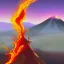 Placeholder: a multicolored dragon on a volcano on a ocean on fire that is red