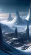 Placeholder: sci fi planet, busy city, futuristic mountains, snow caps, zaha hadid