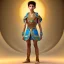 Placeholder: beautiful 12 year old arabic boy with curly hair and light blue eyes dressed in transparent loincloth, wearing a necklace