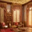 Placeholder: house arabic marbre wihte floor with golding details ,big window , fontains , bougainvillea red , Library ، Silk curtains ، Silk curtains ، morning light ، Decorative oil burners ، 4k , realistic , cinematic , morning light ، reflection