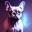 Placeholder: french bulldog from the future a detailed illustration of a french bulldog, phoenix bird wallpaper, luminescent body, full body, symmetrical body, realistic, glowing muscles, sharp focus, meticulously detailed, soft evening sky, 64k