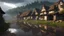 Placeholder: medieval, octane render, unreal engine, render of old village, rainy weather, dirt, reflections, dramatic lighting