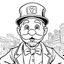 Placeholder: the monopoly man wearing a trucker cap, lineart
