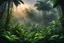 Placeholder: clearing in a fantastic jungle at dusk it's raining