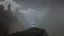 Placeholder: Sorcerer in white robe and hood approaches castle on a cliff