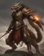 Placeholder: A combination of a dragon and a wolf and a commander riding on it Warrior warrior with leather and metal clothes and robotic metal