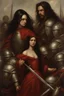 Placeholder: Oil painting Knights and princess wearing a dark red dress and long black hair Very in a battlefield