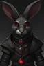 Placeholder: dark grey rabbitfolk rogue with red eyes and a red pendant