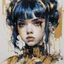 Placeholder: A portrait of a Singer Melanie Martinez face, cyberpunk, painting by Yoji Shinkawa, darkblue and gold tones,