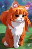 Placeholder: very cute anime cat with long orange hair catching a butterfly