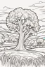 Placeholder: coloring page, tree in a meadow, cartoon style, thick lines, low detail, no shading