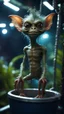 Placeholder: close up portrait of an alien gremlin with arm hair standing on a sea horse in a bucket ski lift in dark lit reflective wet jungle metallic hall dome hotel tunnel, in the style of a game,bokeh like f/0.8, tilt-shift lens 8k, high detail, smooth render, down-light, unreal engine, prize winning