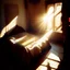 Placeholder: a pinhole camera photo of sunlight streaming into a sumptuous Arab-style bedroom