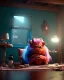 Placeholder: Room scene with color hair monster, Steven Spielberg style, realistic photo, sweet, concept art, smooth, unreal engine 5, god lights, ray tracing, RTX, lumen lighting, ultra detail, volumetric lighting, 3d.